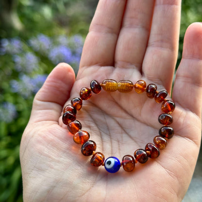 Pulseira - Tornozeleira de Âmbar Barroco Bebé - Criança com Olho