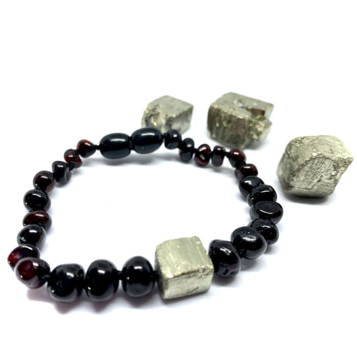 Pulseira - Tornozeleira de Âmbar Barroco Adulto Cherry e Pirita
