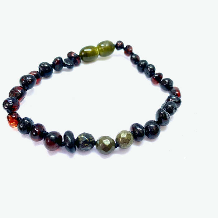 Pulseira - Tornozeleira de Âmbar Barroco Adulto Cherry e Pirita