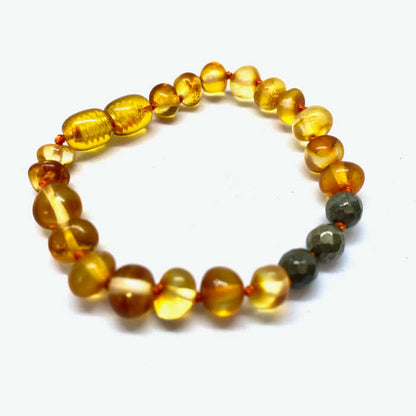 Pulseira - Tornozeleira de Âmbar Barroco Adulto Mel e Pirita