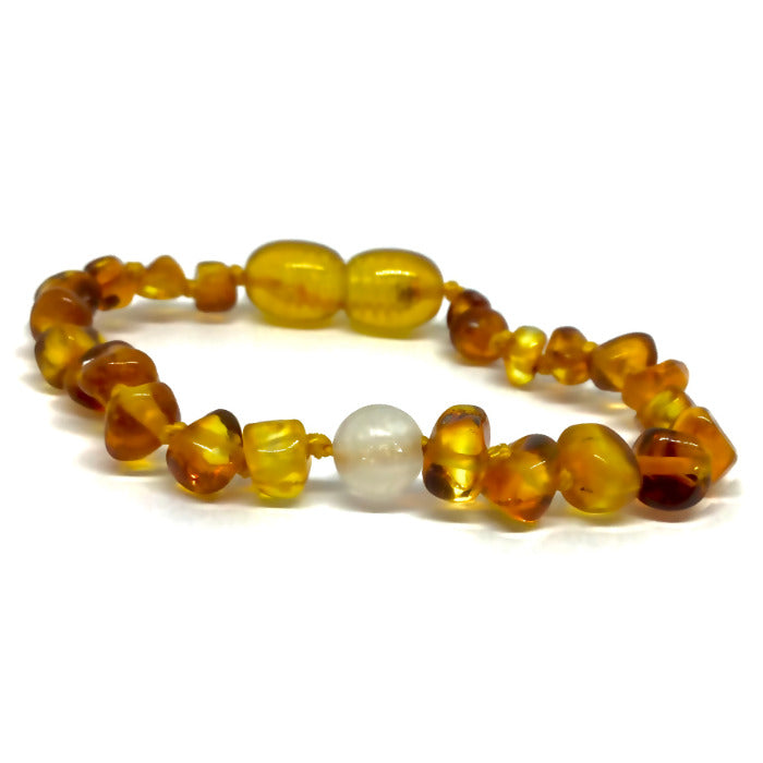Pulseira - Tornozeleira UNO Âmbar Mel e Quartz Rosa Juvenil/Mulher