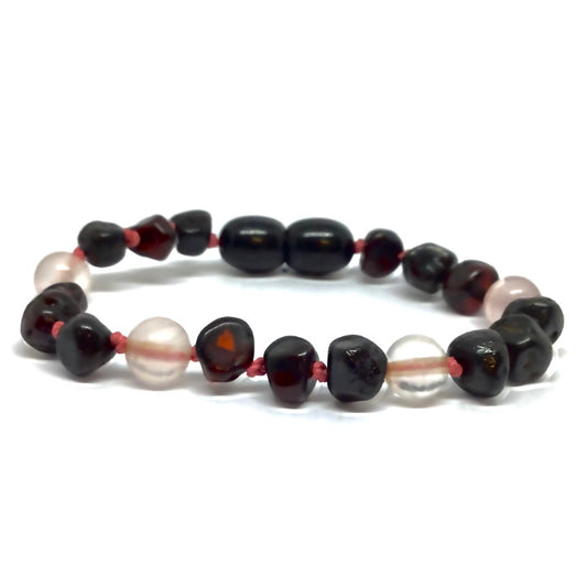 Pulseira - Tornozeleira de Âmbar Cherry e Quartz Rosa Bebé - Criança