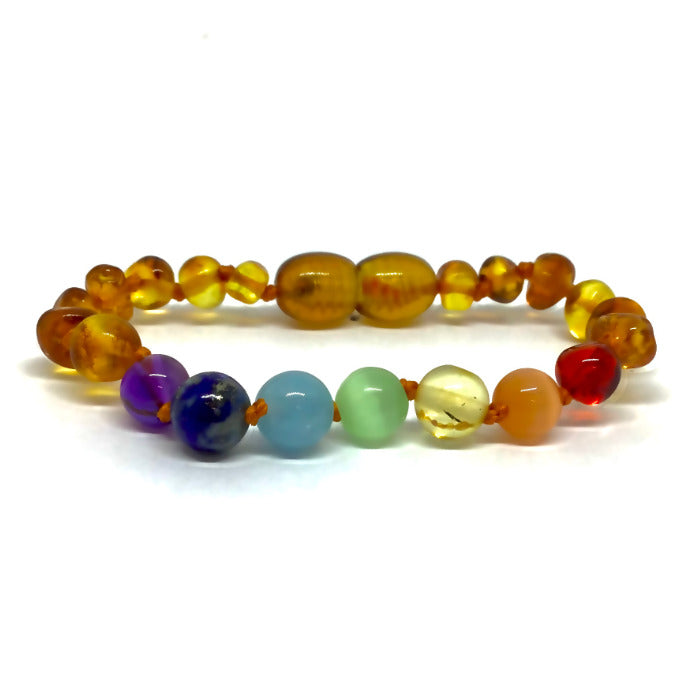 Pulseira - Tornozeleira de Âmbar Cognac e Chakras Bebé - Criança
