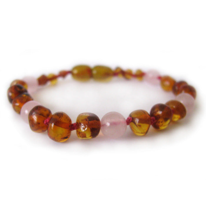 Pulseira - Tornozeleira Classy Âmbar Cognac e Quartz Rosa Juvenil/Mulher