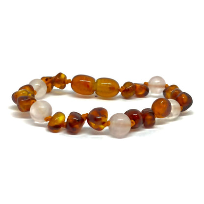 Pulseira - Tornozeleira Classy Âmbar Cognac e Quartz Rosa Juvenil/Mulher