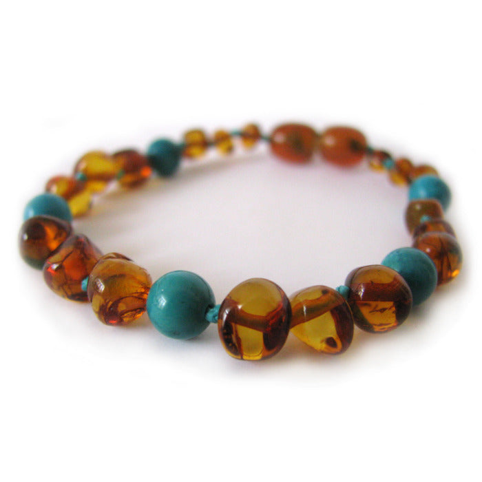 Pulseira - Tornozeleira Classy Âmbar Cognac e Turquesa Juvenil/Mulher