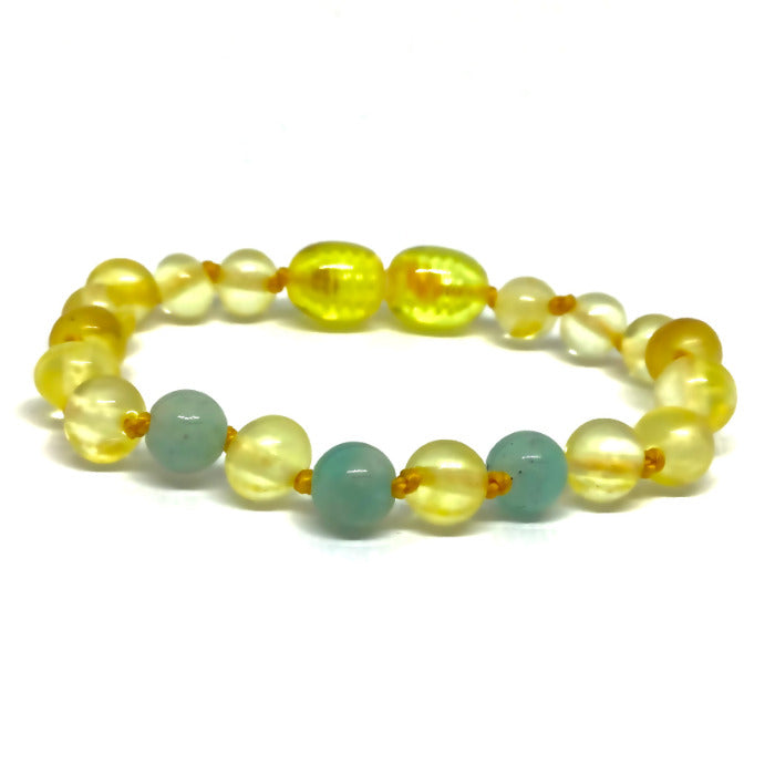Pulseira - Tornozeleira de Âmbar Limão e Amazonite  Juvenil/Mulher