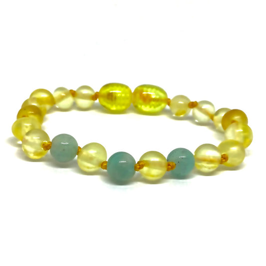 Pulseira - Tornozeleira de Âmbar Limão e Amazonite  Juvenil/Mulher