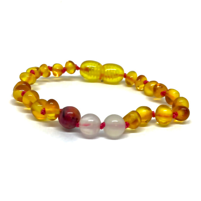 Pulseira - Tornozeleira de Âmbar Mel e Degrade de Rosas Juvenil/Mulher