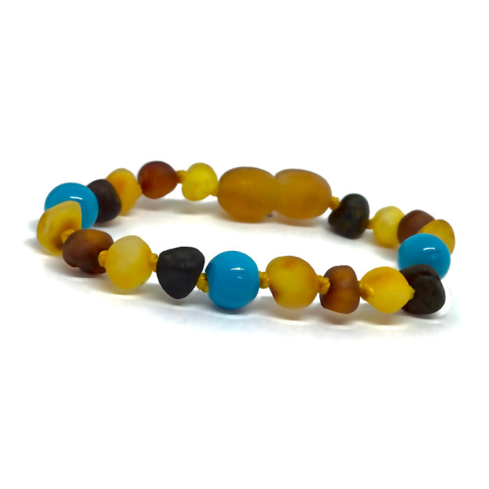 Pulseira - Tornozeleira de Âmbar Multicor Não Polido e Turquesa Juvenil/Mulher
