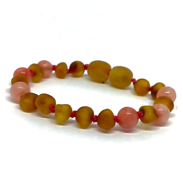 Pulseira - Tornozeleira de Âmbar Mel Não Polido e Quartz Cherry Adulto
