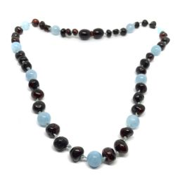 Colar de Âmbar Classy Cherry e Água Marinha Juvenil – Mulher