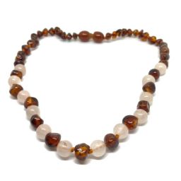 Colar Diva Âmbar Cognac e Quartz Rosa Adulto