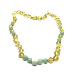 Colar de Âmbar Bella Limão e Amazonite  Bebé – Criança
