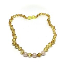 Colar de Âmbar Mel e 3 Quartz Rosa Juvenil – Mulher