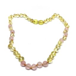 Colar de Âmbar Bella Limão e Quartz Rosa Juvenil – Mulher