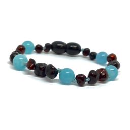 Pulseira – Tornozeleira de Âmbar Cherry e Água Marinha Adulto