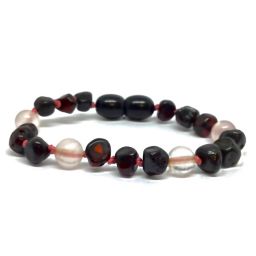 Pulseira – Tornozeleira de Âmbar Cherry e Quartz Rosa Bebé – Criança