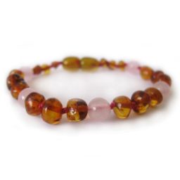 Pulseira – Tornozeleira Classy Âmbar Cognac e Quartz Rosa Juvenil/Mulher