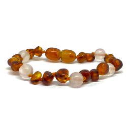 Pulseira – Tornozeleira Classy Âmbar Cognac e Quartz Rosa Juvenil/Mulher