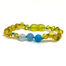 Pulseira – Tornozeleira de Âmbar Mel e Degrade de Azuis Adulto