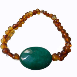 Pulseira Amuleto de Âmbar Cognac e Jade (elástico)
