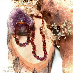 Pulseira – Tornozeleira de Âmbar Cognac e Ametista Bebé – Criança