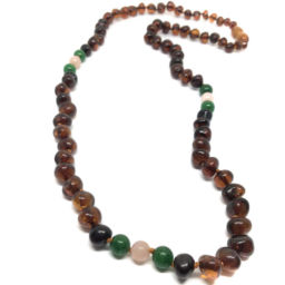 Colar de Âmbar Bella Cognac e Jade Adulto 55cm