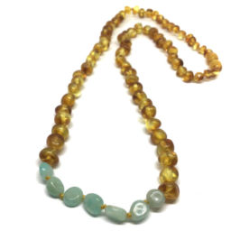Colar de Âmbar Hope Mel e Amazonite Adulto 55cm