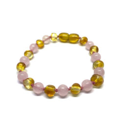 Pulseira – Tornozeleira Girly Âmbar Mel e Quartz Rosa Adulto