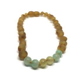 Tornozeleira (adulto) de Âmbar Mel Não Polido e Amazonite Mix