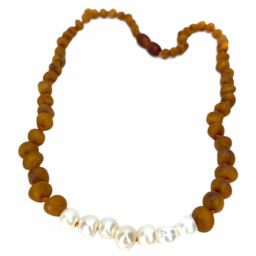Colar de Âmbar Hope Cognac Não Polido e Pérolas Adulto