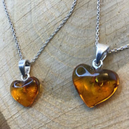 Pendente Coração Cognac em Fio Prata