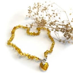 Colar de Âmbar Barroco e Coração Mel Juvenil – Mulher