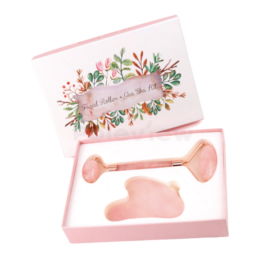 Kit Rolo Facial & Gua Sha em Quartz Rosa