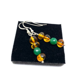 Brincos Prata, Âmbar e Pedra Semi Preciosa