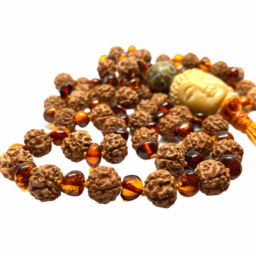 Japamala Rudraksha e Âmbar Cognac