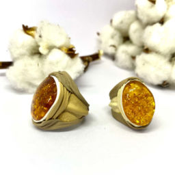 Anel Cabedal e Âmbar