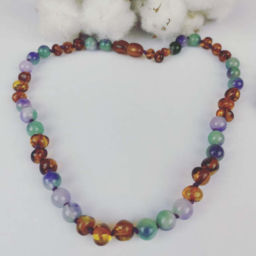 Edição Limitada: Colar Classy Âmbar Cognac e Ágatas Coloridas Adulto