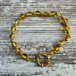 Colar e Pulseira de Âmbar Mel com Fecho em Aço